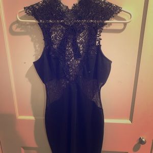 Black, with lace neck, dress